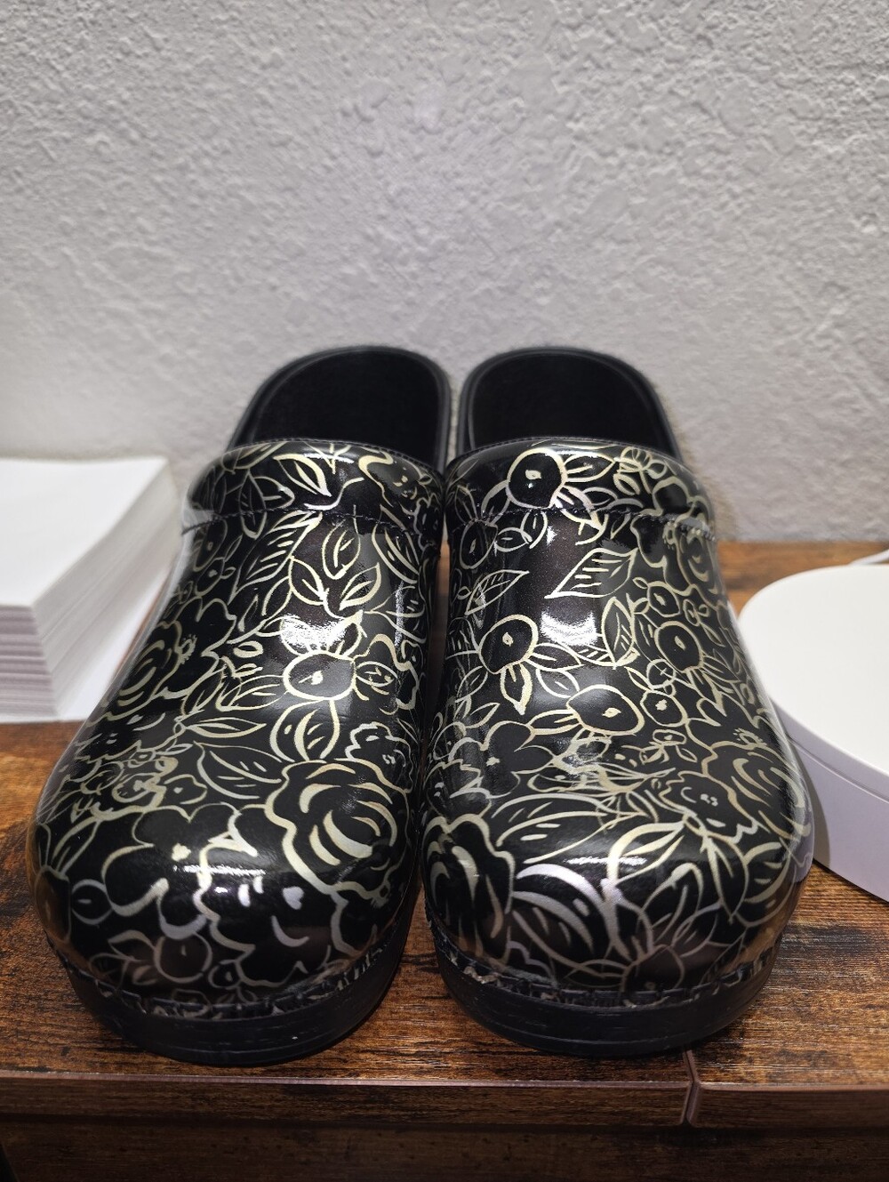 Dansko Black Floral Slip-On Clog for Women